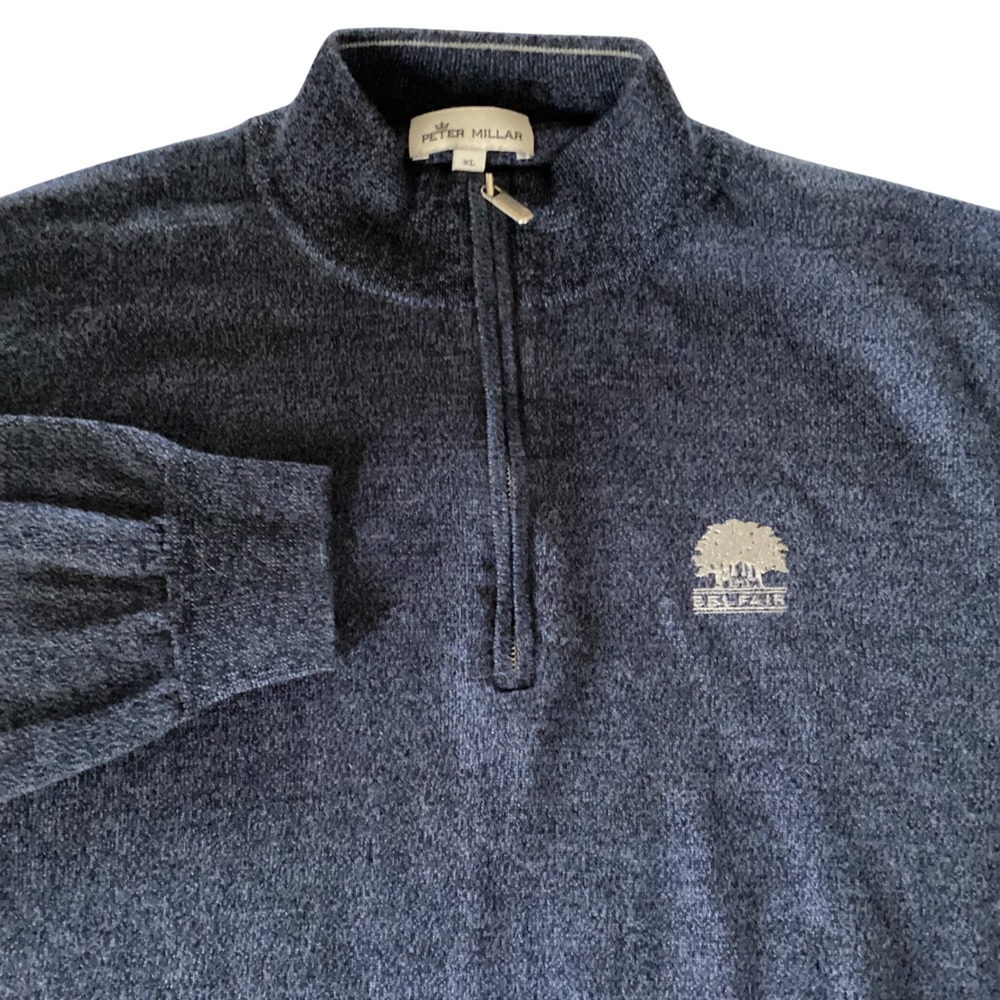 Peter Millar Mens XL Navy Merino Wool Lyocell 1/4 Zip Belfair Sweater MF22S01